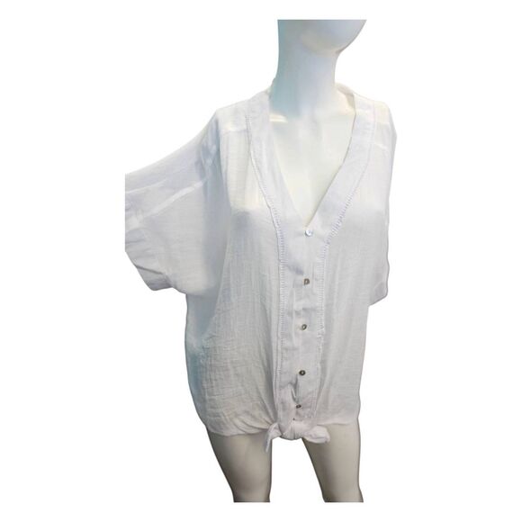 Hope & Harlow White Tie Front Blouse Womens 1X NEW TAGS - Picture 2 of 9